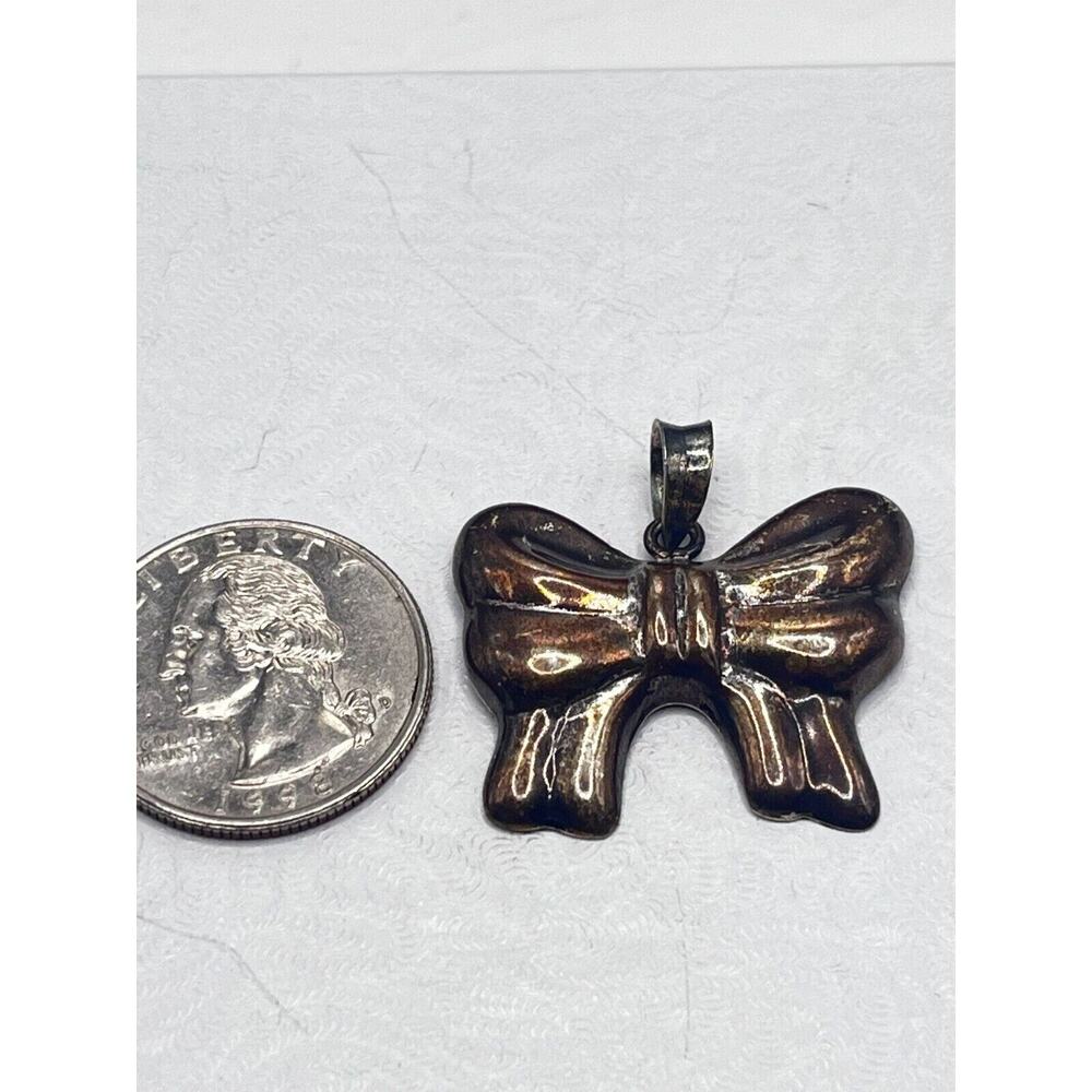 925 Sterling Silver 2D Bow Tie Pendant 5g Mexico 1 1/4" x 1" Signed JC